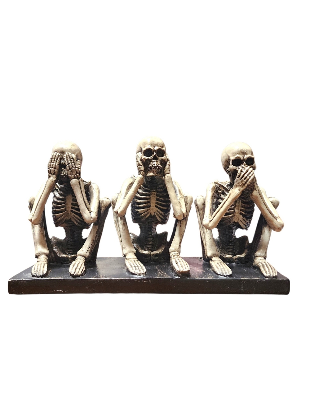 Skeleton See No Evil Hear No Evil Speak No Evil Figurine - Beige/Black Home Art
